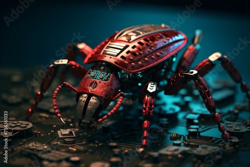 Innovative Software bug robot. Virus sign. Generate Ai © juliars