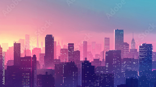 Sunset on city skyscrapers © Yuridabi