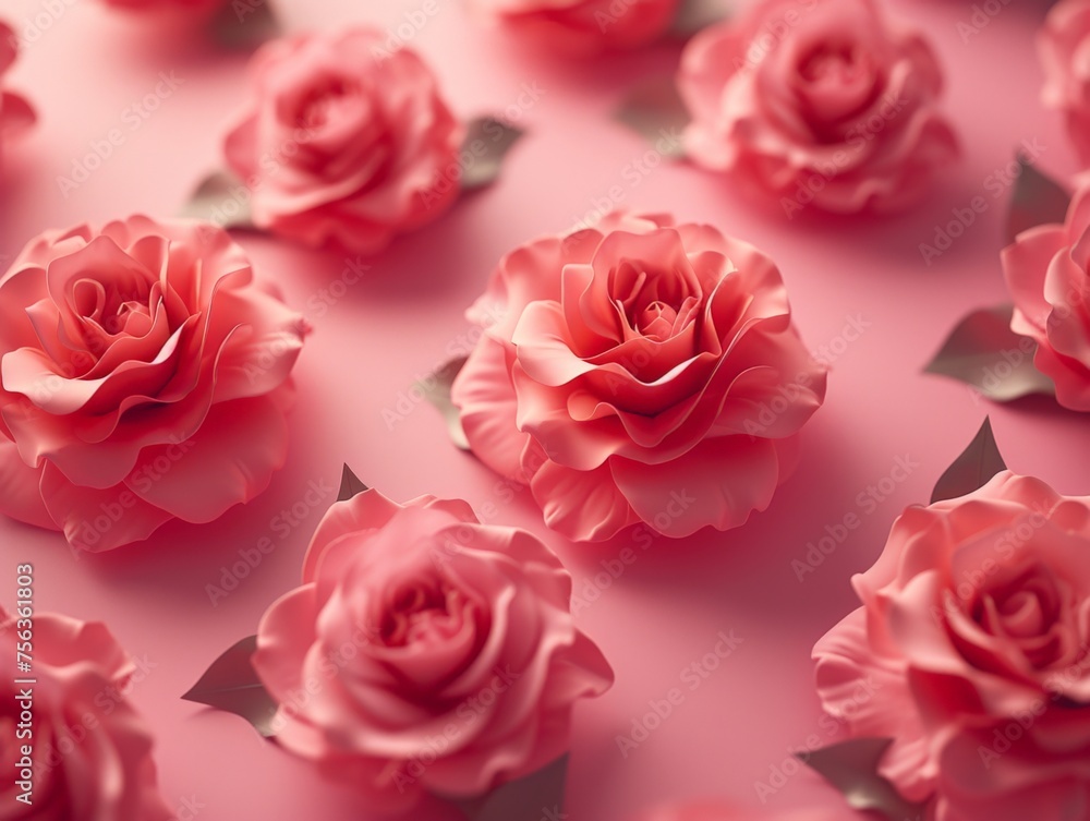 Beautiful Pink Roses Bouquet on a Soft Pink Background with 3D Rendering Effects and Realistic Details