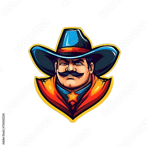 Fat Bearded Cowboy Mascot Isolated on Transparent Background. Cowboy Emblem