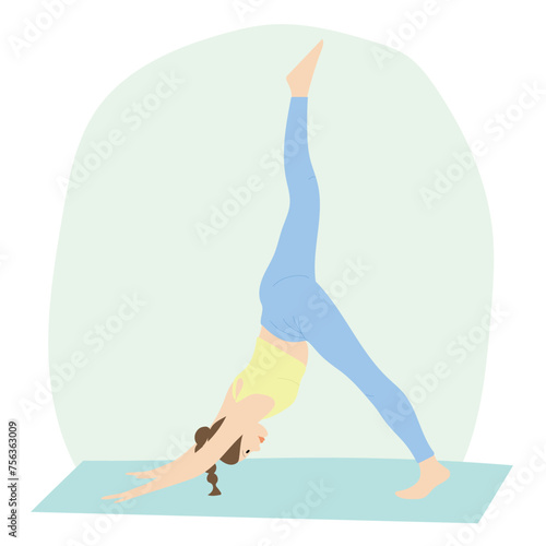 gym international yoga day, yogi girl, vector illustration, poster, relaxation girl doing sports