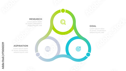 Business infographic. Template design with cycle diagram 3 step, options or parts.