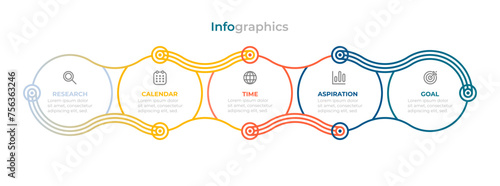 Creative timeline infographic template. Thin line design with numbers 5 options or steps.