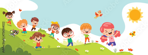 Funny Kids Playing At Nature