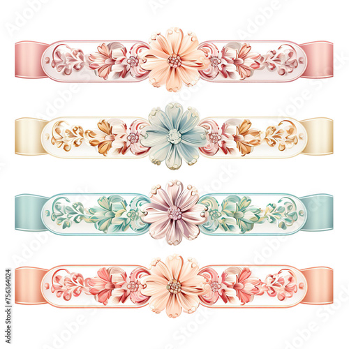 Pastle retro floral ribbon vintage set against a transparent background © Thanh