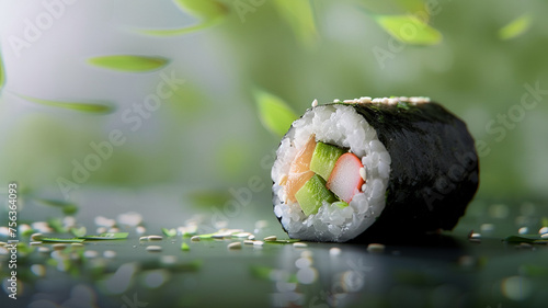 Elegant sushi roll composition wasabi accent photo
