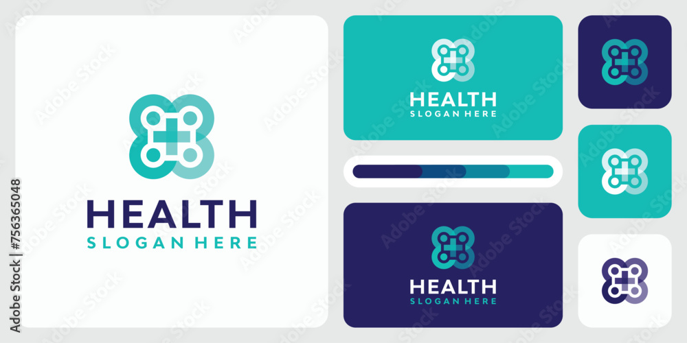 Vector logo design of rotating person shape and transparent medical cross in modern, simple, clean and abstract style.