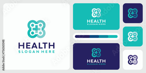 Vector logo design of rotating person shape and transparent medical cross in modern, simple, clean and abstract style.