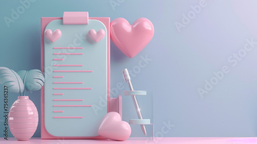 Wishlist creation feature banner 3D heart and list icons photo