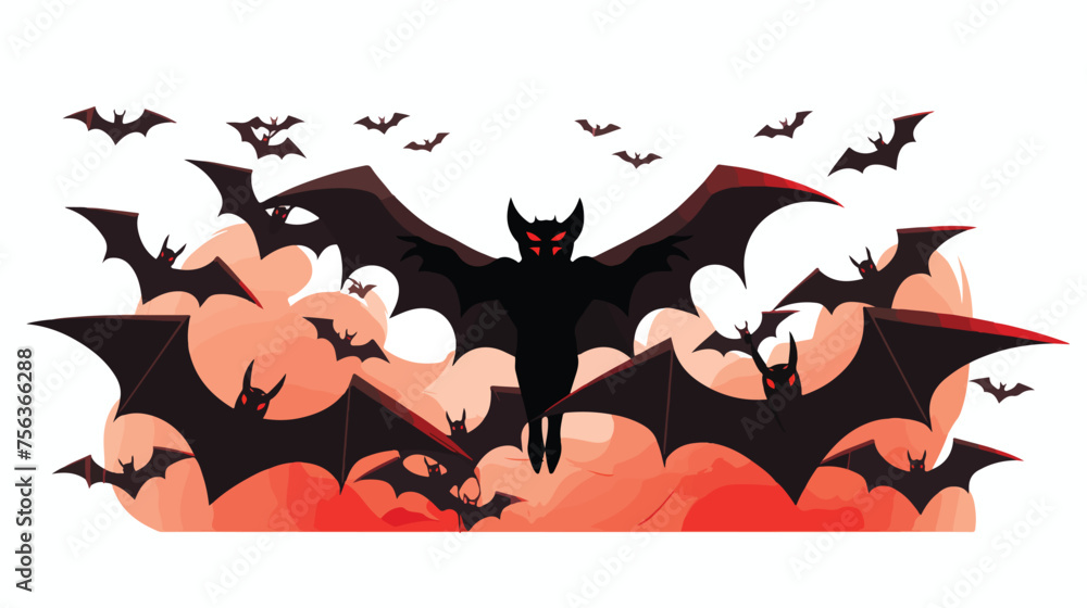 vector silhoeutte of vampire around crazy flying bat