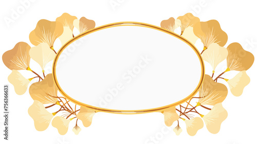 Vector vertical oval dotted frame with ginkgo leaves