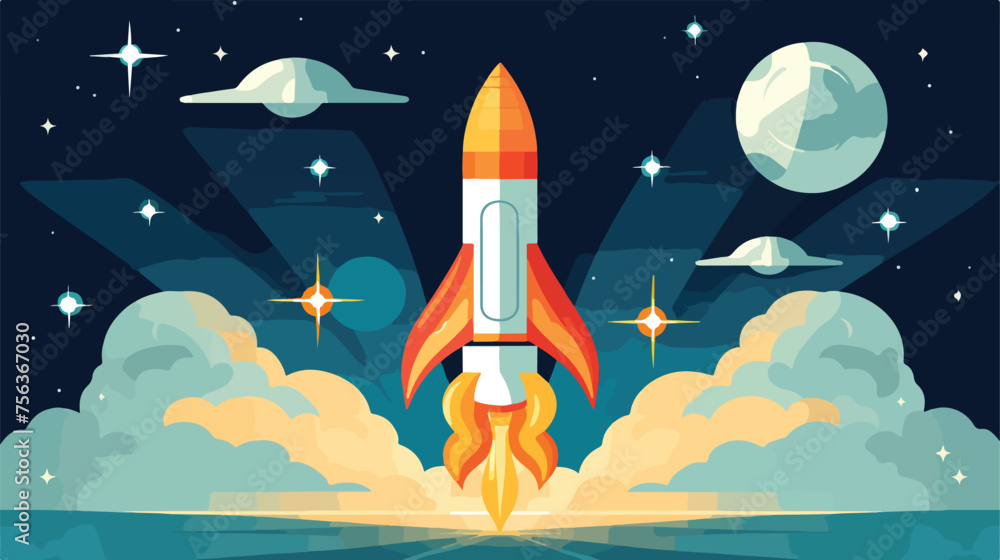 vintage style retro poster illustration of Space rocket
