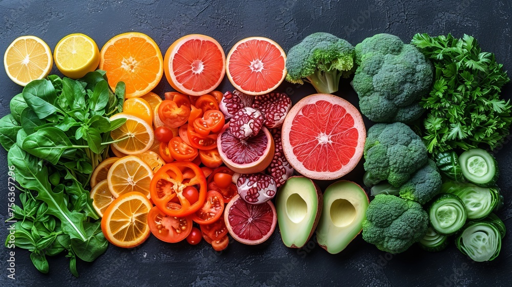 fruits vegetables on the market. Panoramic wide organic food background concept health colorful fruits vegetables on the market. Panoramic wide organic food background concept health colorful