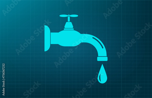 Water tap symbol. Vector illustration on a blue background. Eps 10