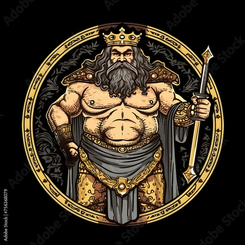 Fat Old King Illustration can be used for T-shirt Design. King Emblem photo