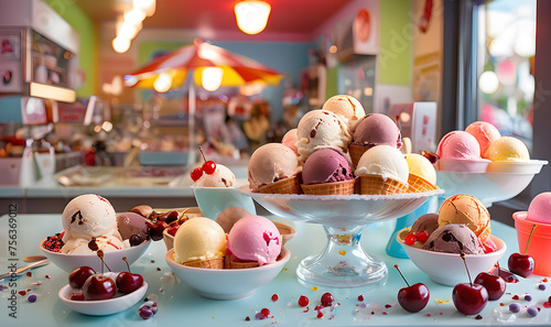 Colorful ice cream in a cafe