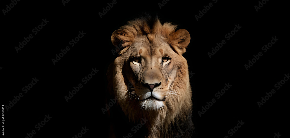 Fototapeta premium portrait of a lion against black background