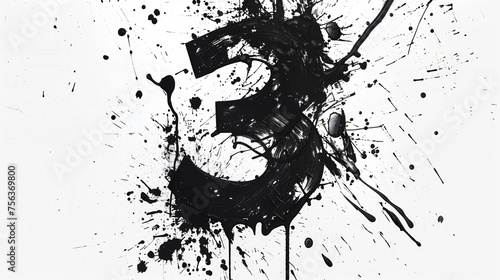 black splatter ink graphic of the number 3 on a white background