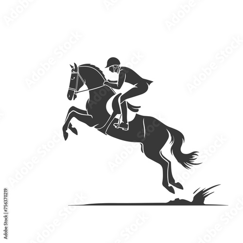 Competitions equestrian show jumping  rider controls running horse  vector illustration