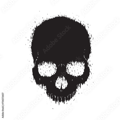 Grunge human skull with distressed effect Illustration. Silhouette vector. Isolated on white background.
