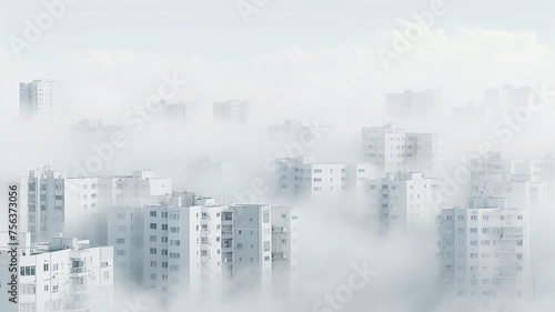 architectural white urban background with copy space  row of houses on white fog   blank design  urban concept