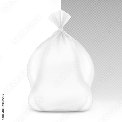 Realistic bag mockup with clip band for chicken, turkey. Vector illustration isolated on white and grey background ready and simple to use for your design. EPS10.