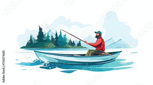 The fisherman catches a fish. Fisherman in a boat