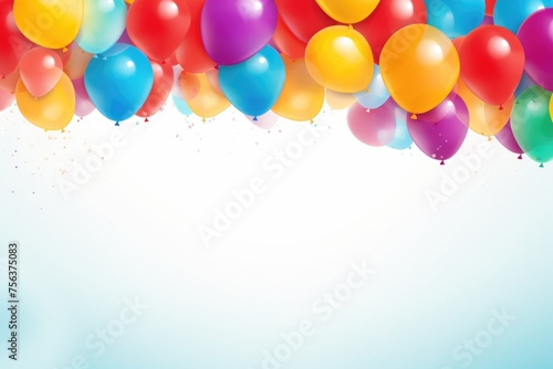 Colorful balloons with strings forming a border around the text area
