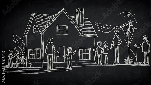 Rysunek Rodziny i Domu - Symbol Domowego Ciepła