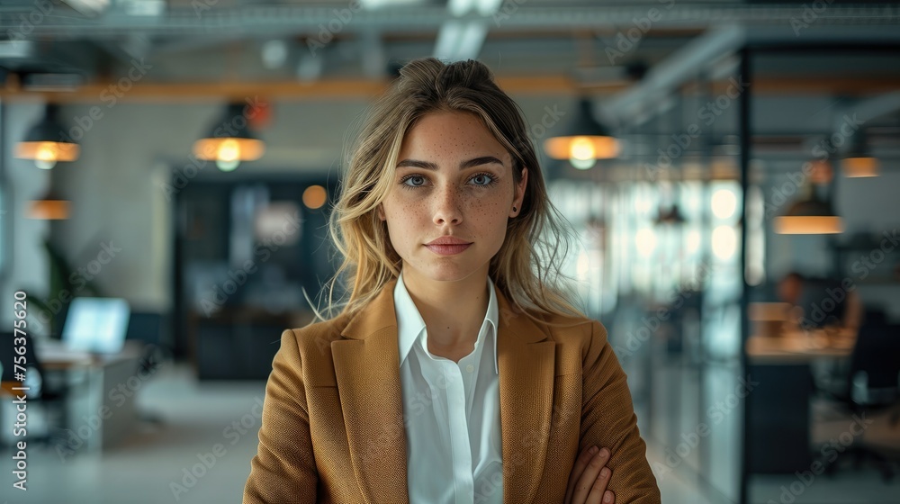 Professionally dressed woman in an office. Generative AI. Professionally dressed woman in an office. Generative AI.