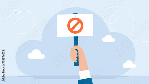 Struggle for rights concept. Picket sign. Propaganda poster. Hand holding protest sign, political, politic crisis poster, fists, revolution placard concept symbol flat design. Vector illustration
