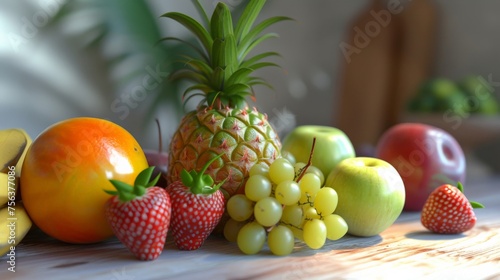 still life with fruits and berries 3d art