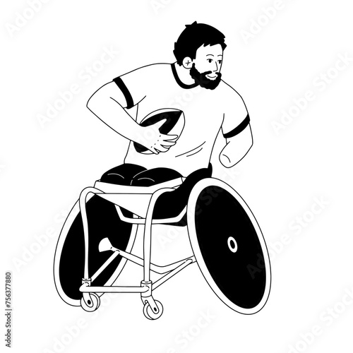 Joeur de rugby paralympique en fauteuil noir et blanc