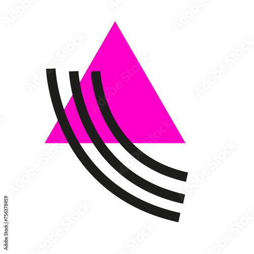 triangle rose et traits noirs style memphis