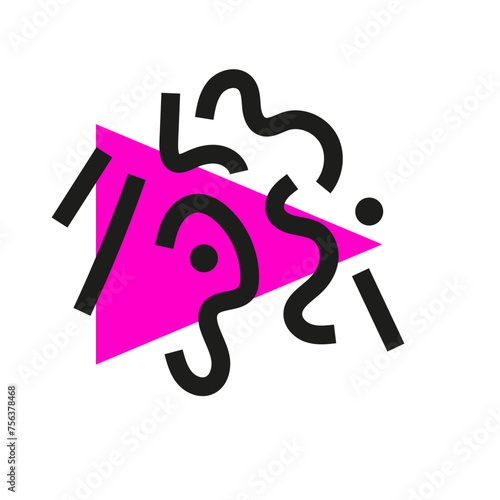 triangle rose et traits noirs style memphis