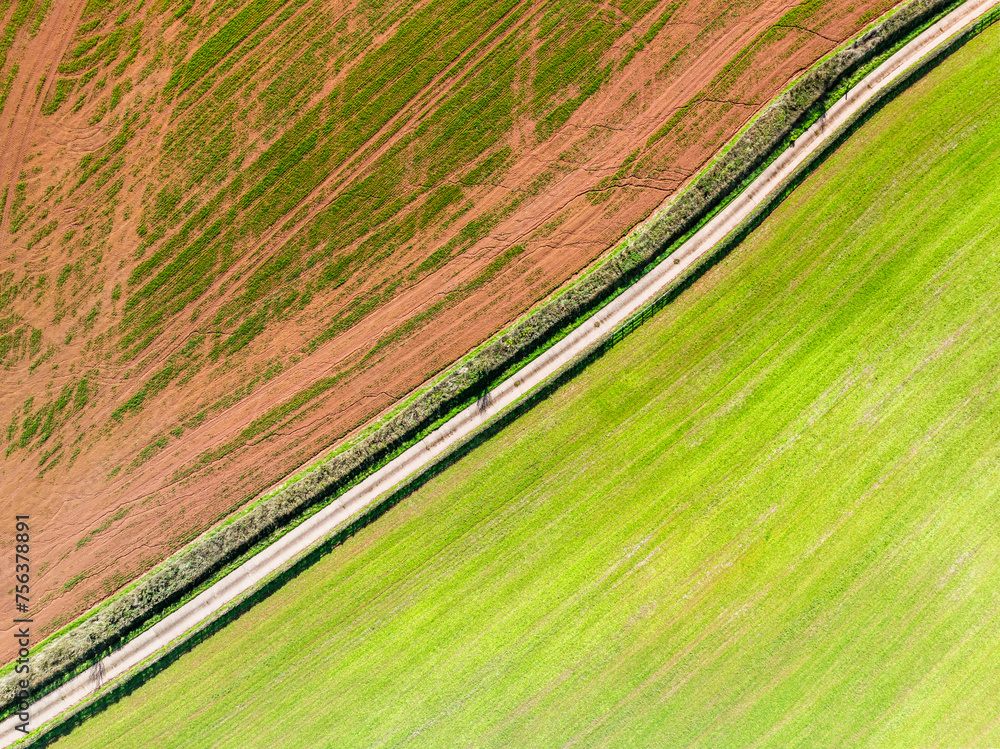 Top Down over Fields and Farms from a drone, Devon, England, Europe Top Down over Fields and Farms from a drone, Devon, England, Europe