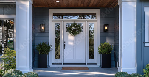 Modern single front door of home. Generative AI. © visoot