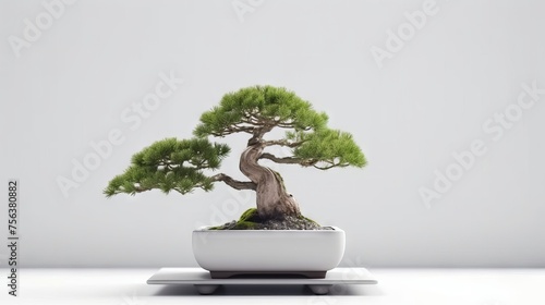 a bonsai tree with white background. Negative space. Free space for text. Generative AI