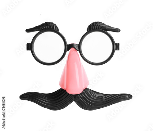 Funny mask with fake mustache, nose and glasses isolated on white