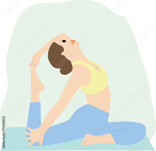 gym yogi girl, vector illustration, poster, relax girl doing sports, cartoon woman