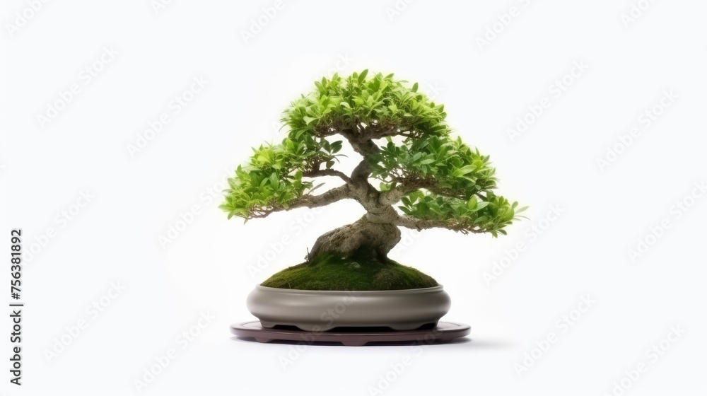 Fototapeta premium a bonsai tree with white background. Negative space. Free space for text. Generative AI