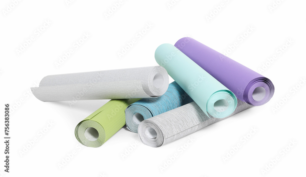 Many different wallpaper rolls isolated on white Many different wallpaper rolls isolated on white