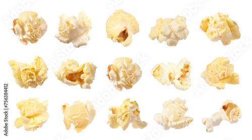 Tasty popcorn. Many popped kernels isolated on white