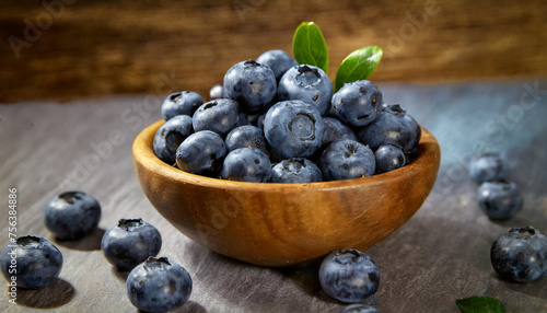 Blueberries in a wooden bowl