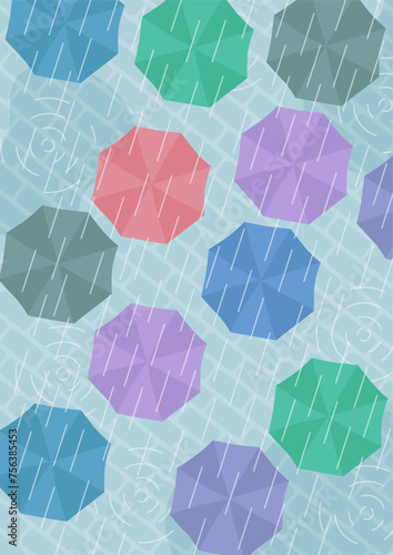 雨の中、上から見降ろした傘のベクターイラスト