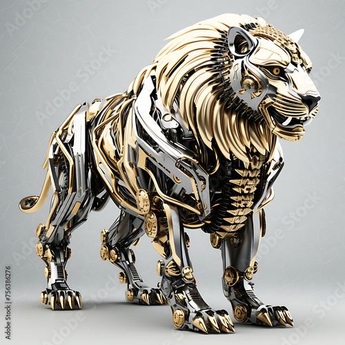 futuristic luxury cyborg machine lion, Artificial intelligence concept, against isolated background. © mostafa