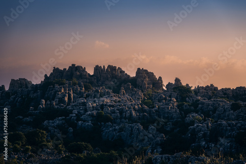 Sunset in the natural setting of El Torcal de Antequera. Andalusia. Spain. © mvera