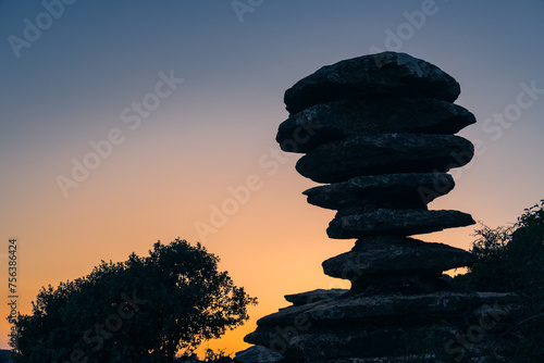 Sunset in the natural setting of El Torcal de Antequera. Andalusia. Spain.