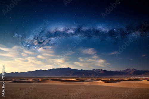 Desert landscape with starry night sky