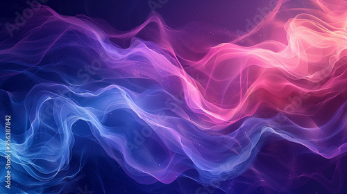Abstract digital background with flowing blue and pink waves with space for text, ideal for technology or creative content, with a vibrant cosmic feel